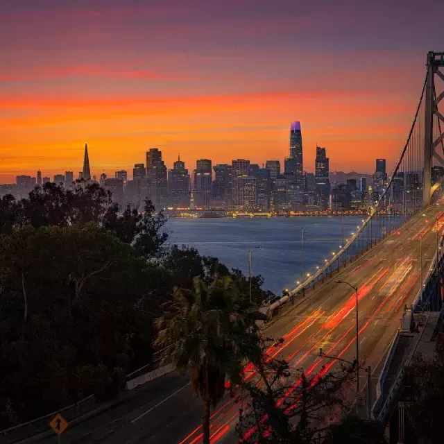 Sunset looking out over the Bay Brigde towards the SF skyline